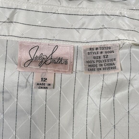 Vintage Jaclyn Smith Button Up Shirt Womens 12 White Silky Shiny Diamond Pattern - Picture 7 of 16